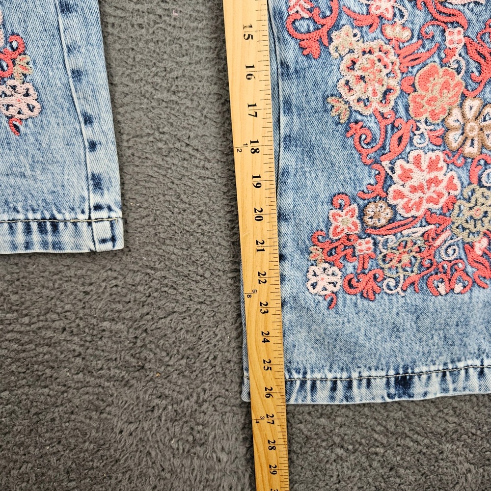 OH Jeans Womens XL Acid Wash Floral Embroidered Wide Leg Jeans - Picture 6 of 11